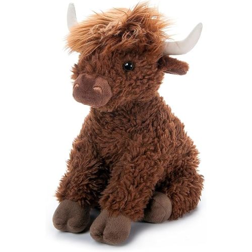 The Petting Zoo Highland Cow Plushie Stuffed Animal, Gifts for Kids, Wild Onez Wildlife Animals, Brown Cow Plush Toy, 12 inches