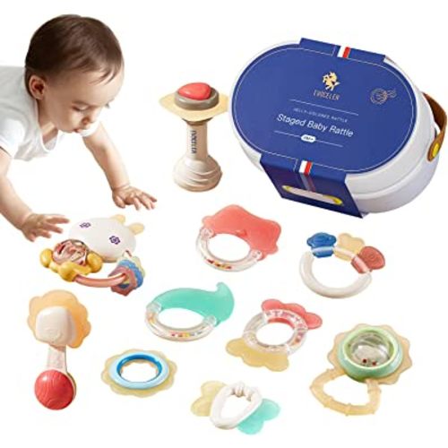 Evoceler Baby rattles 0-6 Months,Rattles for Babies 0-6 Months,Teethers for Babies 0-6 Months,10 Pcs Baby Toys 0-6 Months,6 Month Old Baby Toys,Early Development Toy,Newborn Gifts for 0-12 Months