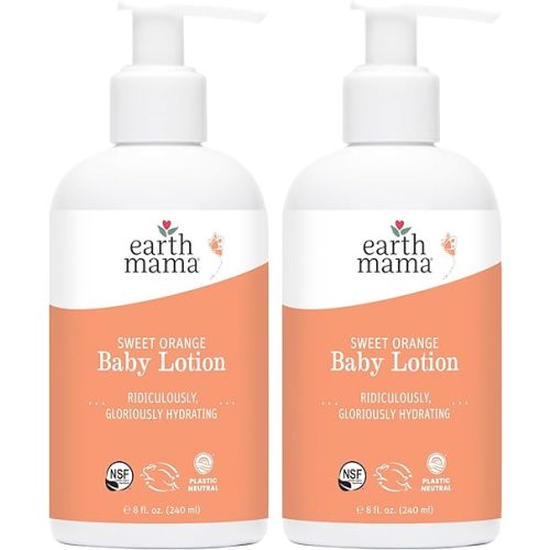 Earth Mama Sweet Orange Baby Lotion | Moisturizing Body Lotion for Dry Skin, Newborn Baby Lotion Sensitive Skin Care, Face Lotion for Babies & Kids with Shea Butter, Calendula & Aloe, 8 Fl Oz (2-Pack)
