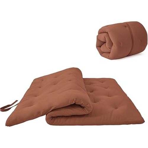 ZonLi Japanese Floor Futon Mattress Full Size 54"x 80",100% Cotton 2.5'' Thicken Tatami Mattress,Foldable Sleeping Pad,Portable Dormitory Tatami Mat,Roll Up Floor Lounger Bed for Adult (Cinnamon)