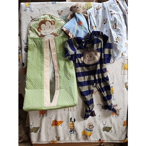 Baby Boys Monkey Nursery Lot Lovey Diaper Holder Pajamas Bonus Item!