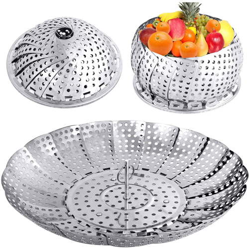 Veggie Vegetable Steamer Basket, Metal Stainless Steel, Expandable Fit Various Size Pot