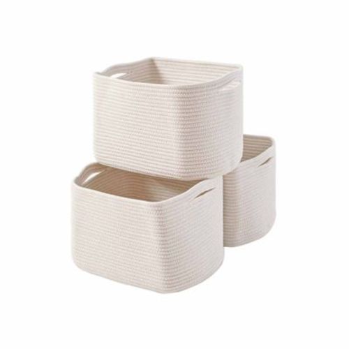 Aoibox Woven Cotton Rope Storage Baskets for Organizing Shelves Nursery Closet Book Toy Towel Organizer 3 Packs Off White