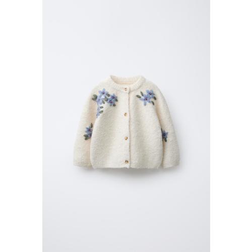 BOUCLÉ FLORAL CARDIGAN - Ecru | ZARA United States