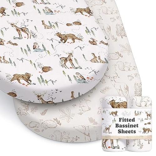 Baby Bassinet Sheets for Boy, Girl (Magic Forest) 2-Pack - Fitted Bedside Bassinet Sheets - Buttery Soft Cotton Blend for Standard Mattress Pad - Compatible with Halo BassiNest