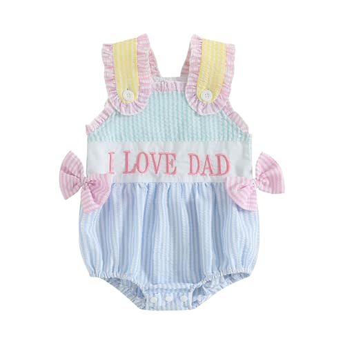 Tempura 0-3M Baby Girl Summer Romper 6M Infant Blue Bodysuit Bows Letter Embroidery Striped Sleeveless Infant Jumpsuit