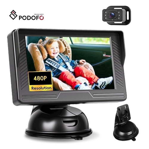 Podofo Baby Car Mirror Camera, 5 Inch Rear View Monitor, Night Vision, Wide Field of View, Easy Installation
