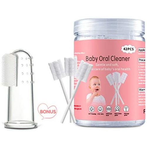 Baby Tongue Cleaner, Baby Toothbrush, 42Pcs Disposable Infant Toothbrush Clean Baby Mouth,Gauze Gum Cleaner Toothbrush Baby Oral Cleaning Stick Dental Care for 0-36 Month Baby+Free 1 Finger Toothbrush