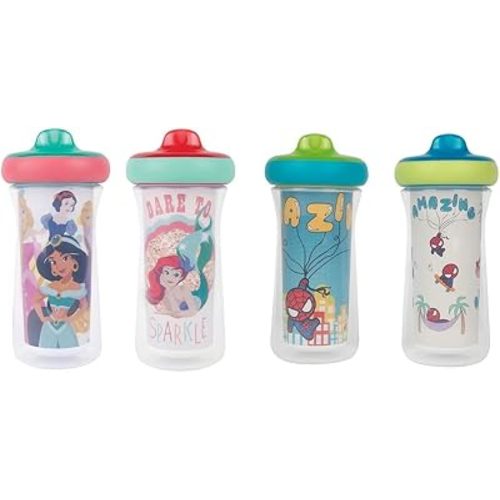 Disney Princess and Marvel Insulated Sippy Cups with Hard Spouts, Silicone Valves, and DropGuard - 9oz 2 Count
