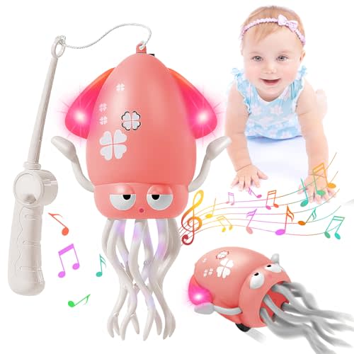 Plnmlls Dancing Octopus Toy,Tummy Time Toys,with Music and LED Light,Built-in Rechargeable Battery and Volume Can be Turned Off for 6-12 12-18 36 Months Walking Toddler Birthday Gift(Pink)
