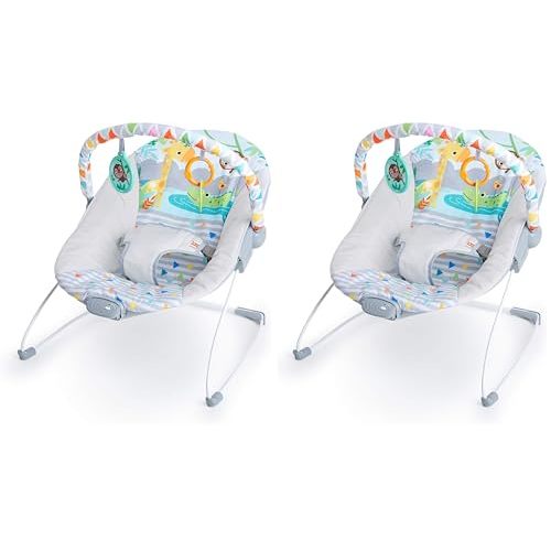 Bright Starts Safari Fun 3-Point Harness Vibrating Baby Bouncer with Toy bar (Pack of 2)