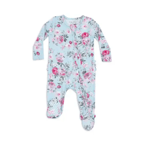 Girls' Charlotte Floral Print 2 Way Zipper Ruffled Back Footie - Baby