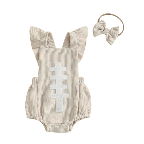 CREAIRY Newborn Baby Girl Football Outfit Corduroy Rugby Smocked Romper Bodysuit Suspender Jumpsuit Bib Overalls Fall Clothes