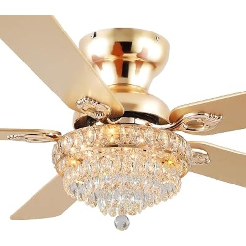 GJeg Crystal Ceiling Fan Fandelier with Lights-Modern Ceiling Fan(52" Gold)