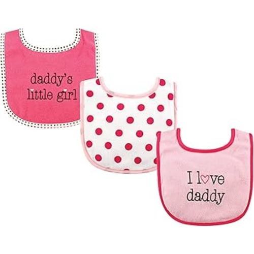 Luvable Friends Unisex Baby Cotton Drooler Bibs with Fiber Filling, Girl Daddy 3-Pack, One Size