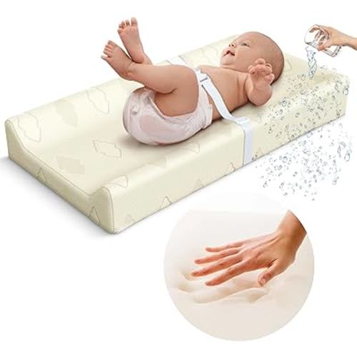 Changing Pad 100% Waterproof Soft Organic Cotton – Foam Contoured Diaper Change Pad for Dresser by Sleepah – Breathable & Washable Cover Three-Sided Change Pad with Certipur Certified Foam