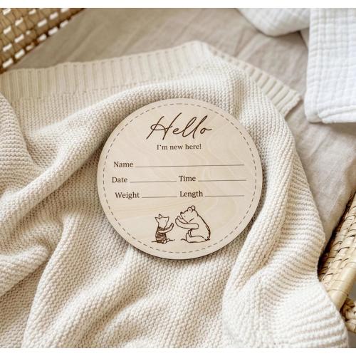 Classic Pooh Birth Stats Disc - Hello World Photo Prop