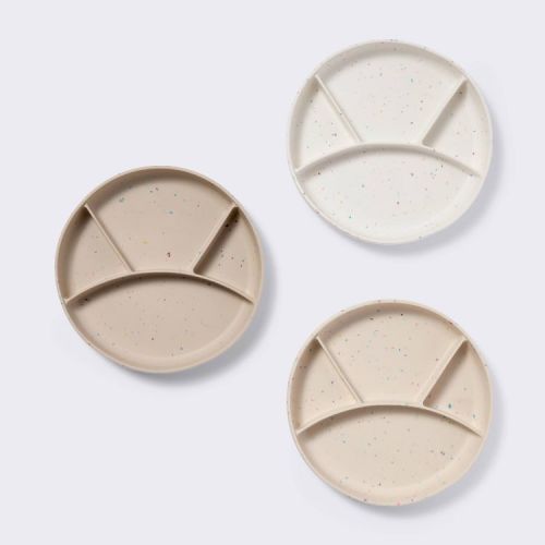 Silicone Suction Divided Plates - 3pk - Confetti - Cloud Island™: Round, Solid Pattern, BPA-Free, Service For 3