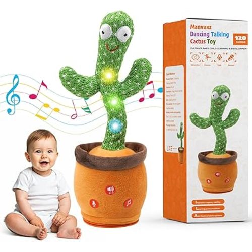 Dancing Talking Cactus Toy, Baby Toddler Toys Gifts Mimicking Singing Talking Repeating Recording Plush Cactus Toy, Adjustable Volume with 120 English Songs