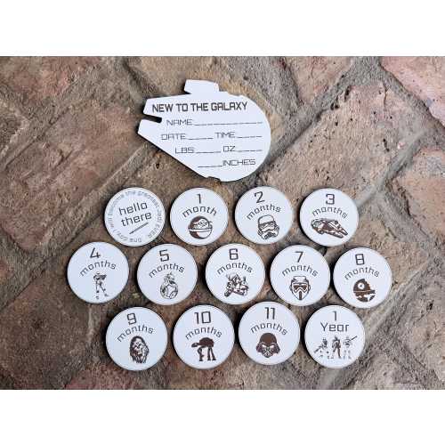 Star Wars Baby Milestones and Birth Stats Mini Discs 2.6”, Birth to 1 Year, Star Wars Baby Gift Decor