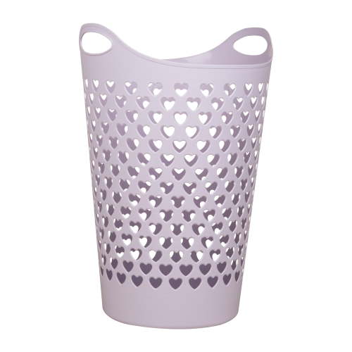 Mind Reader 71L Flexi Laundry Hamper with Heart Cutouts, Lightweight Ventilated Clothes Basket for Bedroom, Bathroom, Lavendar