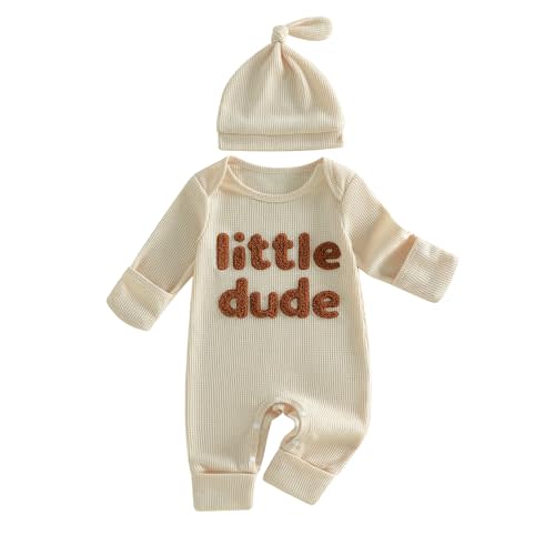 Newborn Baby Boy Clothes Mamas Boy Embroidered Long Sleeve Jumpsuit Coming Home Outfits Waffle Knit Romper & Hat