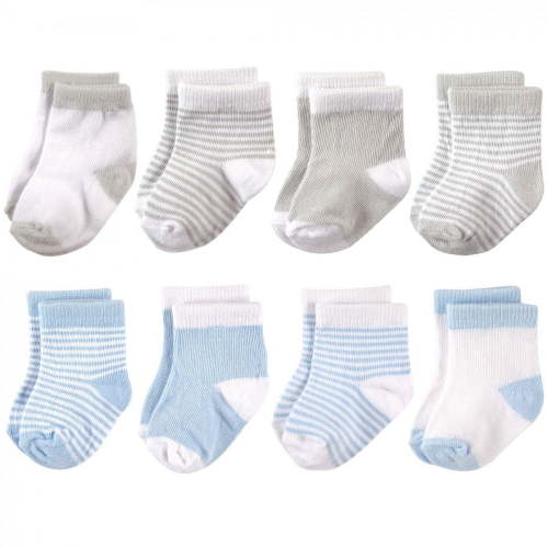 Hudson Baby Infant Boy Cotton Rich Newborn and Terry Socks, Light Blue Gray, 0-6 Months