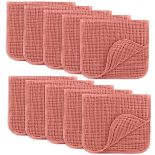 Muslin Burp Cloths Large 100% Cotton by Comfy Cubs - Dusty Rose, Pack of 10