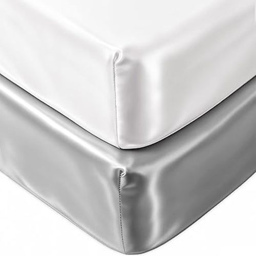 Pro Goleem 2 Pack Satin Soft Crib Sheet Great for Baby with Sensitive Hair Silky Baby Sheet White and Gray Unisex 52’’x28’’x8’’ Fitted Sheets