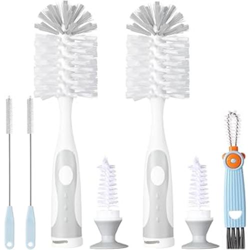 5 in 1 Cleaning Brush Set, Anivona Bottle Brush Cleaner, Multifunctional Cleaning Brush, Water Bottle Brushes for Cleaning Home, Cleaning Baby Bottles, Home Kitchen Cleaning Tools, BPA-Free (Grey)