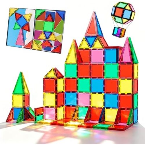 Azulejos magnéticos, 32 azulejos magnéticos gigantes con caja de hierro, diseño a prueba de estrangulamiento con imanes fuertes, juguetes educativos STEM para niños a partir de 3 años, bloques