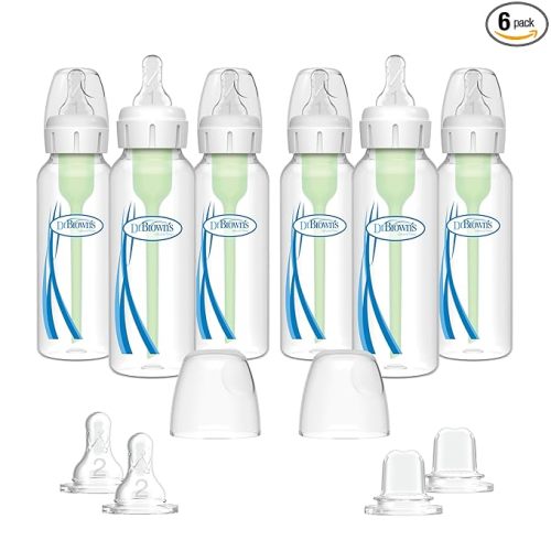 Dr. Brown's Options Plus Baby Bottles, 8 Ounce, 6 Count Plus 2 Bonus Level 2 Nipples and Sippy Spouts