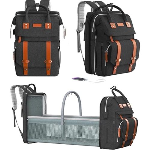 Diaper Bag Backpack with Changing Station, Large Baby Backpack for Travel, Multifunctional Baby Bag for Mom & Dad, Black