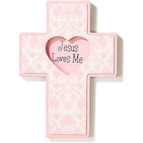 Dicksons Loves Me Heart Damask Soft Pink 6 x 8 Wood Decorative Hanging Wall Cross Sign Plaque