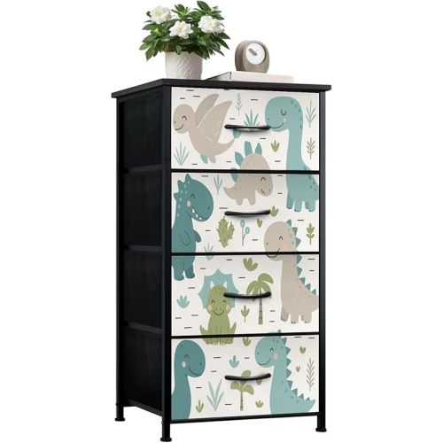 Dresser for Bedroom Dresser for Closet Dinosaur Baby boy Seamless Sweet Dino Palm Cactus Dressers & Chests of Drawers Fabric Closet Organizers and Storage with 4 Drawers Storage Bins