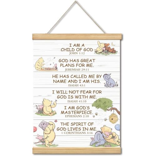 Inspirational Winnie The Pooh Room Decor，Biblical Affirmations for Kids Wall Art,Winnie The Pooh Baby Decorations for Nursery,Wooden Hanging Rod Religious Gifts-01