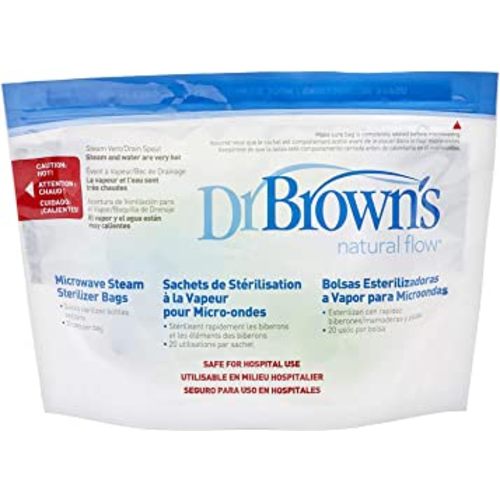 Dr. Brown's Microwave Steam Sterilizer Bags for Baby Bottles, Nipples, Bottle Parts, Pacifiers, Teethers and Breast Pump Parts - 5 Count(Pack of 1)