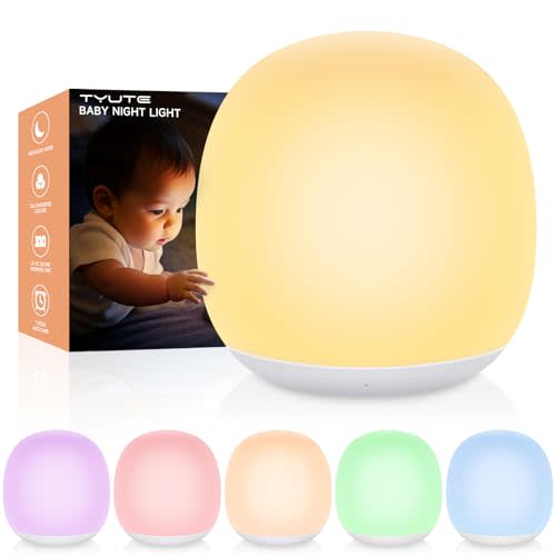Tyute Baby Night Light, Nursery Night Lamp with 8 RGB Colors Changing, Soft BPA Free Silicone Touch Night Light for Kids Room Breastfeeding, 1h Timer, Rechargeable & Stepless Dimming
