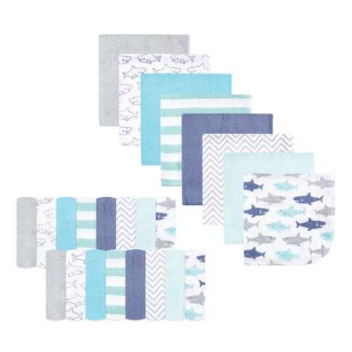 Hudson Baby Infant Boy Rayon from Bamboo Washcloth Bundle, Sharks, One Size