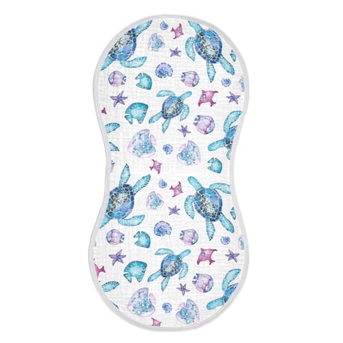 GOODOLD Blue Ocean Life Muslin Baby Burp Cloths - Super Absorbent and Soft Burping Rags - Cotton Burp Clothes Set for Boys and Girls, 4 Pack