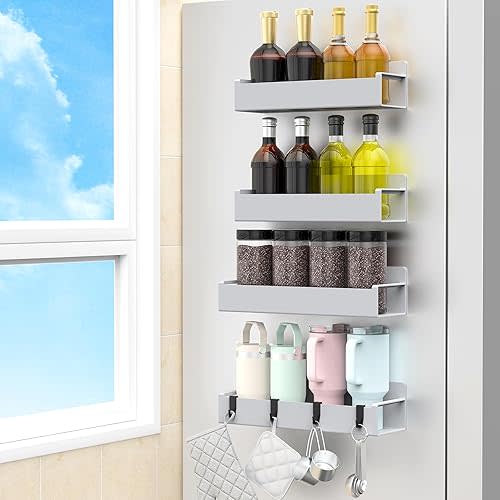 4 Pack Magnetic Spice Rack Organizer for Refrigerator and Oven, Light Gray Fridge Organizers and Storage for Kitchen
