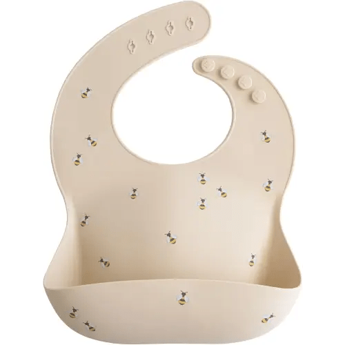 mushie Silicone Baby Bib | Adjustable Fit Waterproof Bibs (Bees)