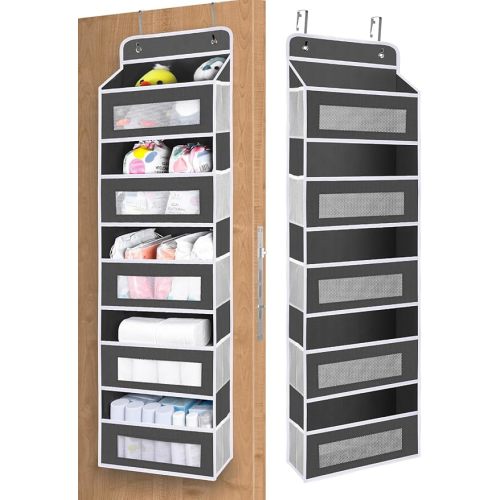 Over The Door Organizer Storage, 5 Shelf Hanging Door Organizer with 10 Large Capacity Pockets, Anti Tilt 44 lb Load Behind Door Storage for Bedroom, Bathroom, Pantry, Nursery, (Grey)