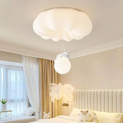 Cloud Ceiling Lights for Bedroom Cartoon Bear Rabbit Nordic Modern LED Ceiling Light Flush Mount White Kids Ceiling Light Round Nursery Ceiling Lamp for Children Room Girls Boys Room