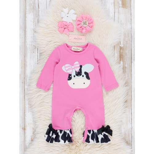 Magenta Cow Print Ruffle Romper