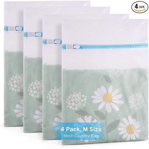 4 Pcs Mesh Laundry Bags Set for Delicates with AUTO-Lock Zipper, Lingerie Bags for Washing Delicates, Laundry Bags Mesh Wash Bags, Delicates Laundry Bag for Jeans,Blouse,Stocking,Bra(Medium,12" x 16")