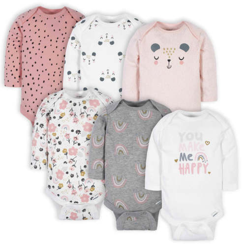 6-Pack Baby Girls Bear Long Sleeve Onesies® Bodysuits – Gerber Childrenswear