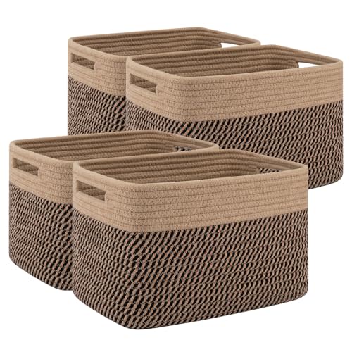 SIXDOVE 4 Pack Storage Baskets for Organizing, Woven Baskets for Shelves - Perfect for Toys, Books, Towels, and Clothes, Durable Gift Basket Bins Toy Storage, 12.7''L x9''W x7.8''H, Black and Brown