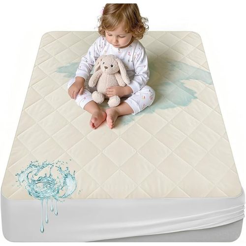 Lofe Organic Cotton Crib Mattress Protector - Top&Side Waterproof, 100% Waterproof Crib Mattress Protector, Breathable Baby Crib Mattress Cover, Toddler Crib Mattress Fitted 52x28x9 in
