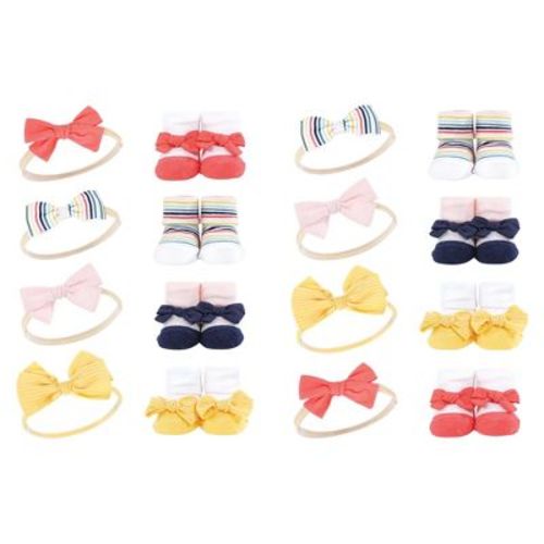 Hudson Baby Infant Girls 16Pc Headband and Socks Giftset, Coral Stripe, One Size